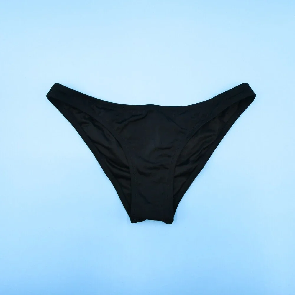 Victorias Secret Large Bikini Bottom Black Thong Deep Cut‎ VS Swimuit Retro New
